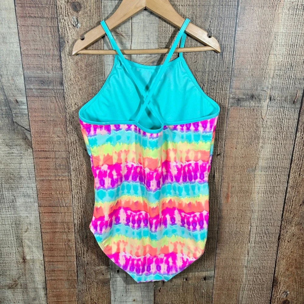 Wonder Nation Girls 10-12 Tie Dye One Piece Swimsuit Sequin Bathing Suit